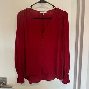 Joie Deep Red Button-Down Silk Blouse